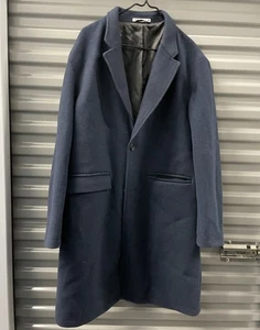 Zara Trench Coat Mens 44 XL Navy Single Breasted Notched Lapel Classic Layering - Picture 1 of 12