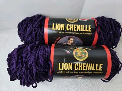 Lote de 2 fios roxos 147 chenille marca leão 3 oz 174 jardas acrílico macio aveludado - Imagem 1 de 4