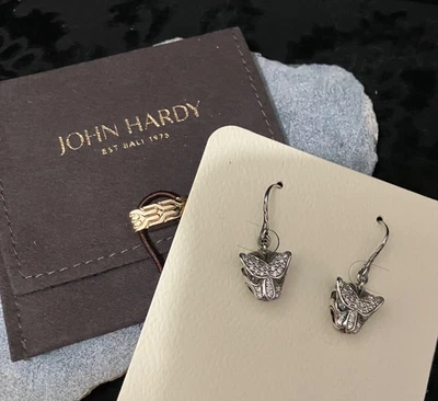 💕JOHN HARDY Brincos Macan de Prata Esterlina com Diamantes Pavê Topázio Azul Excelente Estado Usado! - Imagem 1 de 4