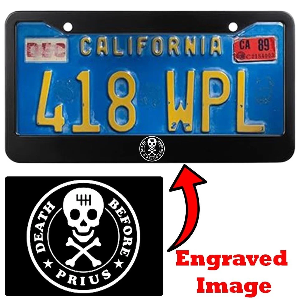 Marco de matrícula negro grabado - Muerte antes de Prius Foto 1 de 3