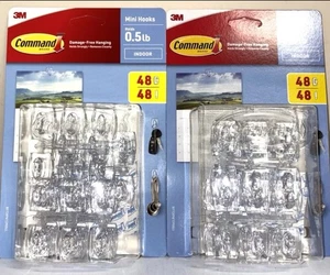 2 PACKS Command Mini Wall Hooks, Clear EACH PACK CONTAINING 48 HOOKS + 48 STRIPS - Picture 1 of 2
