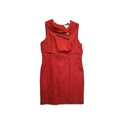Y2K Liz Claiborne Deep Red Houndstooth Empire Sheath Dress Modern Office Size 18 - Image 1 of 4
