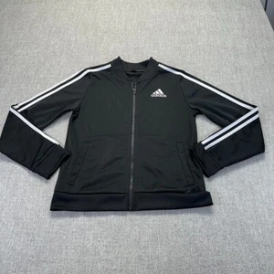 Adidas Track Jacket Youth Medium 8-9 Black Full Zip 3 Strips White - Picture 1 of 6