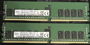 32GB Server Ram Kit SK Hynix 2x16GB 2Rx8 PC4-3200AA-RC2-12 ECC HMA82GR7DJR8N-XN - Picture 1 of 2