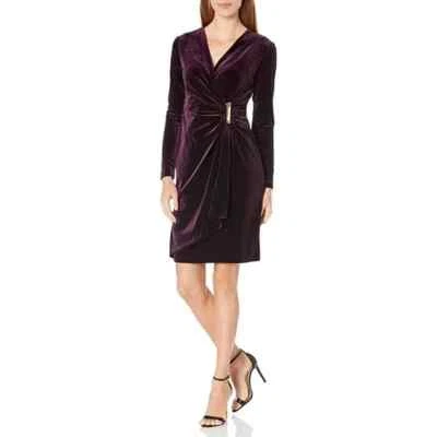 NEW Calvin Klein Elegant Velvet ROSEWOOD Faux Wrap EZ Fit Sheath Dress size 4 - Image 1 of 4