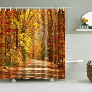 Autumn Fall Yellow Leaves Shower Curtain Fabric Bath Decor with 12 Hooks 72 In - Picture 1 of 12