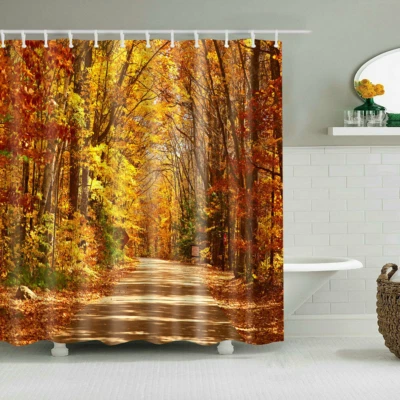 Autumn Fall Yellow Leaves Shower Curtain Fabric Bath Decor with 12 Hooks 72 In - Image 1 of 4