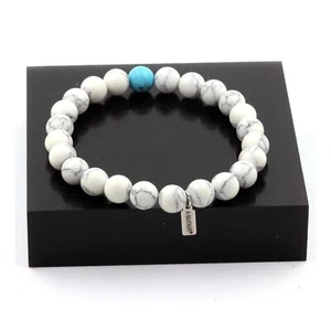 Bracelet Beads Howlite + Turquoise 8 Mm. Manufactured IN France - Picture 1 of 3