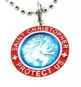 Collar Medalla de Surf St. Christopher Protector de Viaje am-re Aqua-Rojo Pequeño - Imagen 1 de 4
