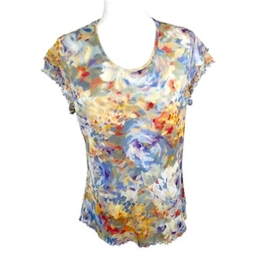 NTCO Nomadic Traders Blouse Women Large Lettuce Hem Floral All Over Print S/S - Picture 1 of 13