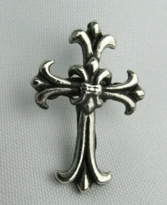 NEW Metal Silvertone Cross Lapel Vest Jacket Pin w/Clutch Backs Fleur de Lis - Picture 1 of 5