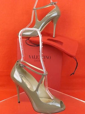 NIB VALENTINO GRAY PATENT LEATHER MARY JANE OPEN TOE PLATFORM HEEL PUMP 39.5 - Image 1 of 4