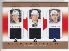 2013-14 UD TRILOGY HAMILTON OLEKSIAK SCHULTZ TRIO JERSEY Nation Canada Game Used