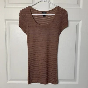 Ann Taylor Kupfer Braun Kurzarm Shirt Damen XS Streifenmuster Viskose Oberteil - Bild 1 von 8