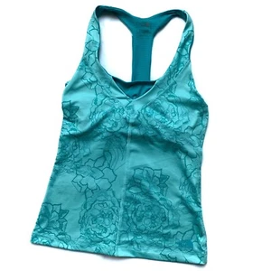 Tadasana VPR Print Bonnie Blue Floral Racer Back Tank Top Built In Sports Bra SP - Picture 1 of 9