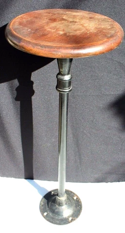 Vintage 1900s Industrial Wood Cast Iron Bar Stool Swivel Pedestal Seat Cover