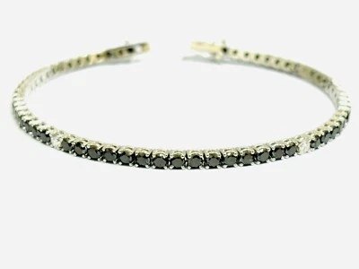 Bracciale tennis diamanti neri 7.50 ct e bianchi 0.45 ct in oro bianco 18 kt - Immagine 1 di 4