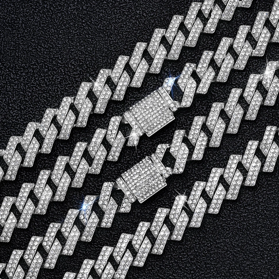 12MM 15MM White Gold Plated Iced CZ Out Miami Cuban Link Bracelet Chain for Men - Изображение 1 из 1