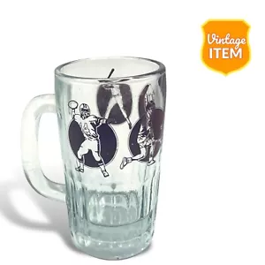 ANCHOR HOCKING Vintage Sports Themed Clear Glass Beer Mug Stein. - Picture 1 of 10