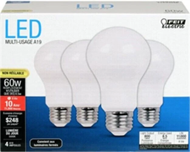 Feit A800/850/10KLED/4 PACK (4) LED BULBS General Purpose, A19 Lamp, 60 W Equiva - Image 1 of 1