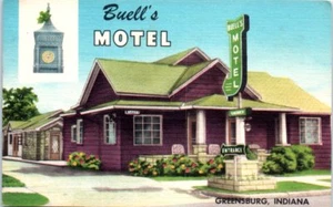 1940s Indiana Postcard Greensburg IN Ind Buell's Motel Buells Unused Linen Sign - Picture 1 of 2