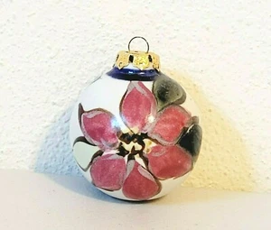 Vintage Christmas Poinsettia Flower Heavy Ceramic Porcelain Ball Ornament 3" - Picture 1 of 4