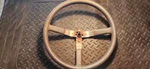 84-95 Jeep Wrangler Gray 3-Spoke Leather Wrapped Steering Wheel XJ YJ Grade B - Picture 1 of 6