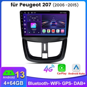 Radio de coche 4+64 GB para Peugeot 207 2006-2015 Carplay Android 13 GPS Navi SWC WIFI - Imagen 1 de 13