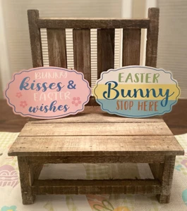 Easter Hanging Wood Wall Decor Signs Set of 2, Bunny Kisses & Easter Wishes - Picture 1 of 12