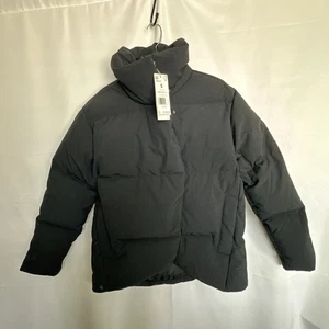 Adidas Womens Big Baffle Jacket Real Down Fullzip Snap Black Small NWT #315 - Picture 1 of 21