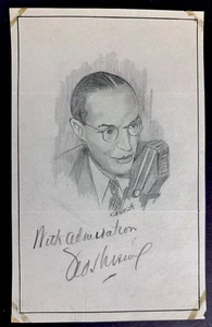 Ted Husing signiert 5x8" Original Zeichnung John Raitt Sammlung D. 1962 Sport - Bild 1 von 2