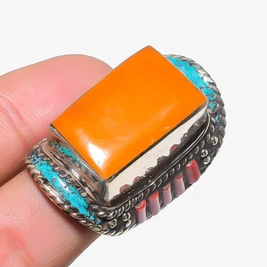 Yellow & Red Coral Turquoise Ring Tibetan Handmade Nepali Jewelry 10" NR 3298 - Picture 1 of 6