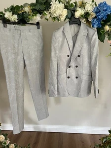 TED BAKER Suit 2 Piece Set Jacket UK M & Trousers 32" Grey Floral Jacquard - Picture 1 of 23