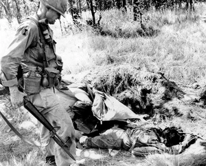 Oberstleutnant Harold G. "Hal" Moore Jr. inspiziert Feind tot 8x10 Vietnamkrieg Foto 21 - Bild 1 von 2