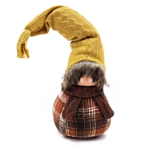 2x Table Gnome Figurines, Christmas Holiday Ornament Brown Curling Hat - Picture 1 of 7
