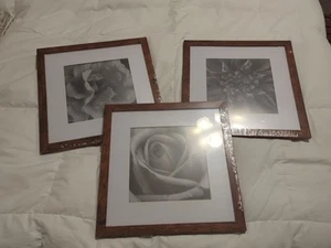 Set Of 3 Square Frame Distressed Farmhouse Wood Pattern 12" x12" Dark Grain - Picture 1 of 4