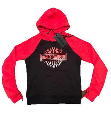 Sudadera con capucha para mujer Harley Davidson roja/negra manga larga mediana nueva con etiquetas Foto 1 de 4
