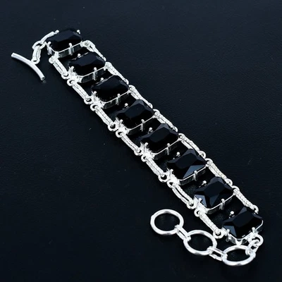 Bracciale Gioielli Argento Sterling 925 Pietra Preziosa Cuscino Spinello... - Immagine 1 di 4