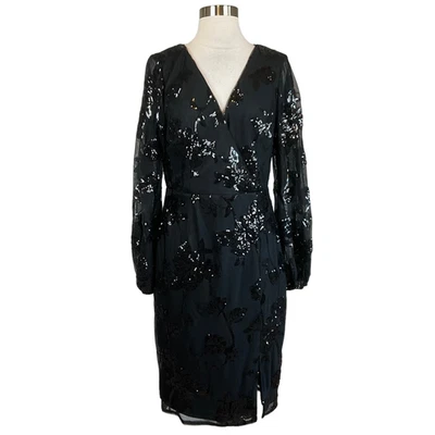 Adrianna Papell Women's Cocktail Dress Size 8 Black Sequined Long Sleeve Sheath - image 1 of 4