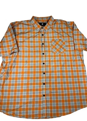 Camisa clásica Rocawear para hombre 5XB naranja gris a cuadros manga corta botón delantero Foto 1 de 4