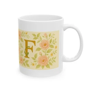 Floral Rosa Rosen Monogramm Keramik Tasse-Geschenk-Kaffeetasse, Tee 11 Unzen oder 15 Unzen - Bild 1 von 11