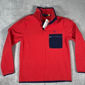 $148 Nuevo con Etiquetas Para Hombres Polo Ralph Lauren Polar Pequeño Pullover 1/4 Chaqueta a Presión Roja - Imagen 1 de 7