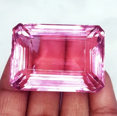 240+ Ct Pink Amethyst Loose Gemstone Certified Emerald Cut A+ Quality Gems A778 - Image 1 of 4