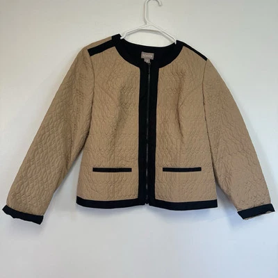 Chaqueta Blazer Informal Chico's Completa Cremallera Acolchada Forrada a Lunares Talla 2 (12-14) Foto 1 de 4