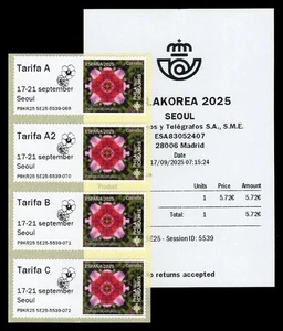 SPAIN 2025 ATM - Special PHILAKOREA National Flowers Rose of Sharon 무궁화 hibiscus - Picture 1 of 1