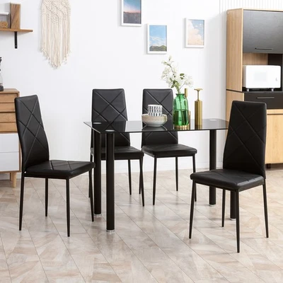 5 Piece Dining Set Table with Padded Black Seats Modern Kitchen Home Design - Image 1 of 4