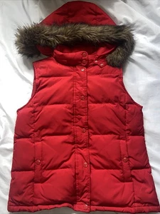 Gap Down Puffer Vest Red Women's Size Small Detachable Hood - Picture 1 of 16
