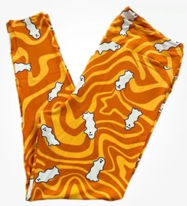 LuLaRoe Womens Leggings Size TC Groovy Ghosts Orange Halloween Wicked Cute NWT - Picture 1 of 3