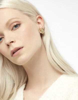 XY Accessorize Groß Blume Ohrstecker Monsoon Gold Strass Kristall Lilie - Bild 1 von 2