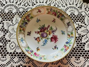 Vintage Schumann Dresden Bavaria marked #28, 8" bowl, floral design, gold trim - Picture 1 of 3